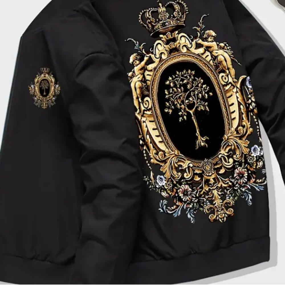 Warm Fleece Graphic Print Windbreaker Jacket